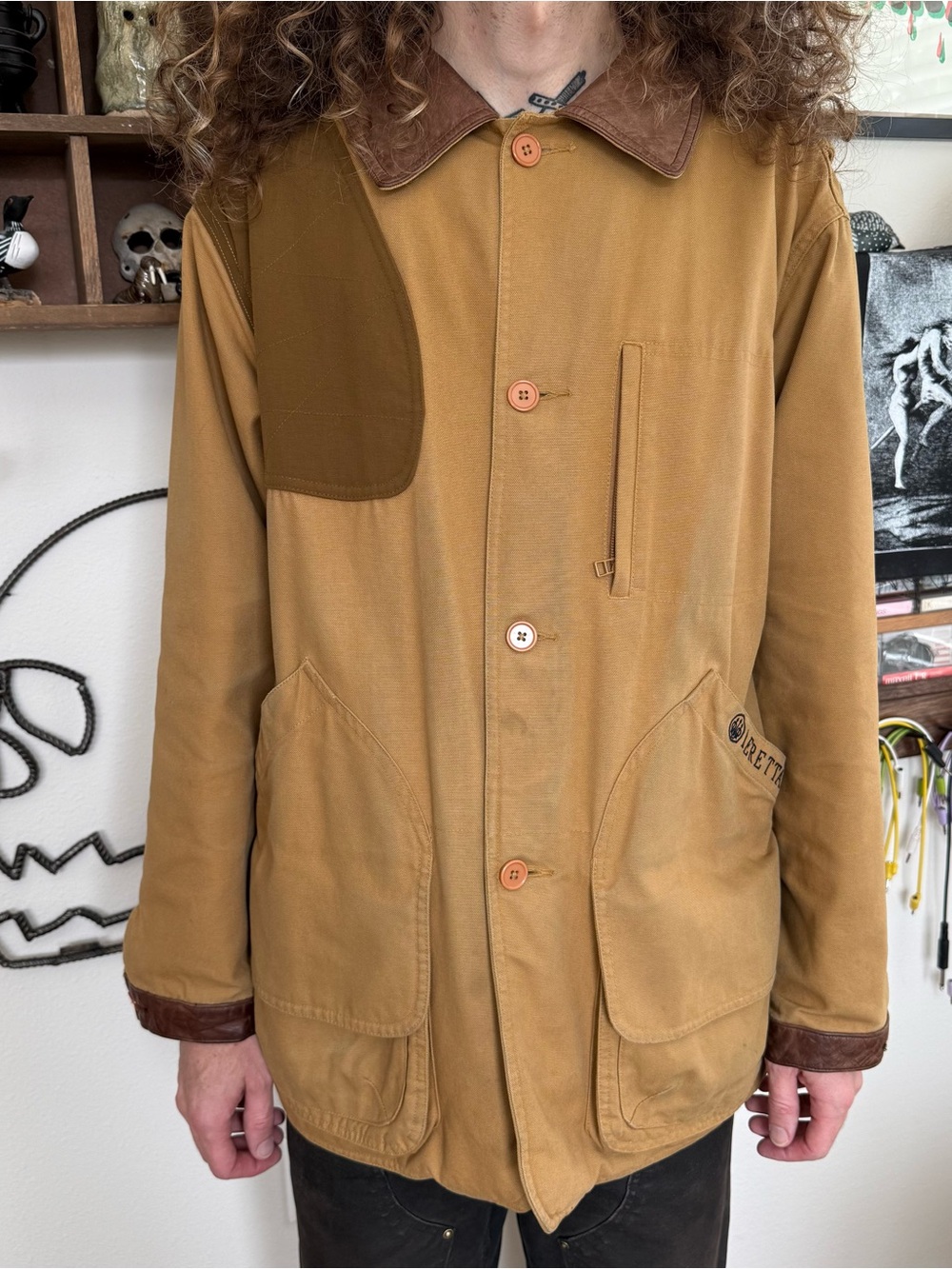 Vintage 90s Beretta Tan Canvas Hunting Field Jacket Shell ~ Size Large
